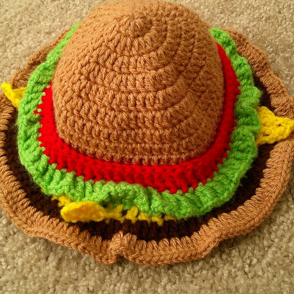 Handmade Ruffled Crochet Multicolor Girls Hamburger Hat - Picture 4 of 8